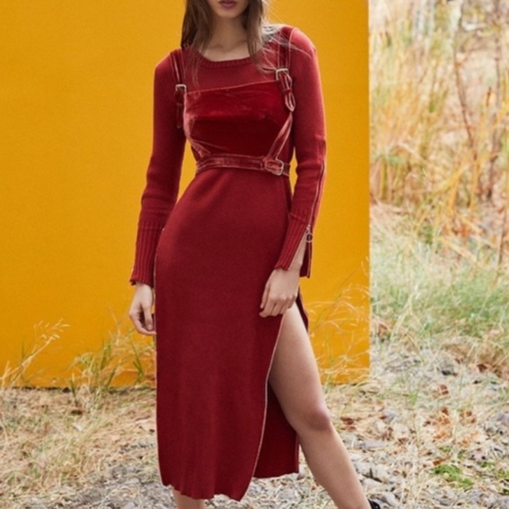 NWOT For Love & Lemons Red Harley Zippered Midi Dress